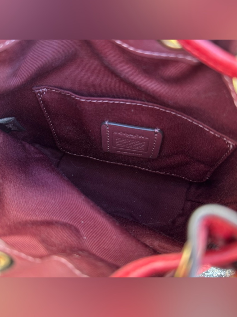 Coach Mini Dempsey Drawstring Leather Crossbody Shoulder Bucket Bag Cherry Red - Picture 6 of 12